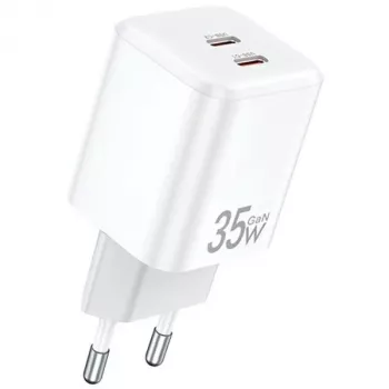 AWEI PD65-EU 35W GaN dual-USB-C wandlader wit