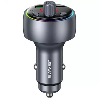 USAMS CC328 30W Bluetooth FM-transmitter autolader met USB-C PD en USB-A QC3.0, handsfree, LED-display, zwart