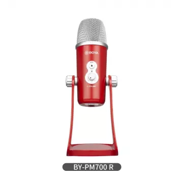 BOYA BY-PM700R USB-condensatormicrofoon met omnidirectionele, cardioïde, figuur-8 en stereo richtkarakteristiek, 3,5-mm-hoofdtelefoonuitgang, volumeregelaar, mute-knop en ingebouwd tafelstatief