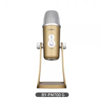 BOYA BY-PM700G USB-condensatormicrofoon met 4 richtkarakteristieken, 24-bit/48kHz, gain- en mute-regelaar, hoofdtelefoonmonitoring, voor pc/Mac