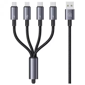USAMS 4-in-1 multi-oplaadkabel 2x USB-C / Lightning / Micro USB 15W 1,2m zwart