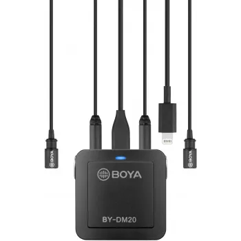 BOYA BY-DM20 dual-channel digitale stereo condensatormicrofoon met USB-C-, Lightning- en USB-A-aansluiting, omnidirectioneel, 25Hz-20kHz, voor iOS, Android, Windows, Mac