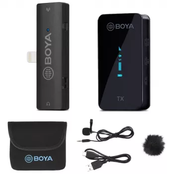 BOYA BY-XM6-S3 2,4GHz dual-channel draadloos microfoonsysteem voor iOS-apparaten met Lightning-aansluiting