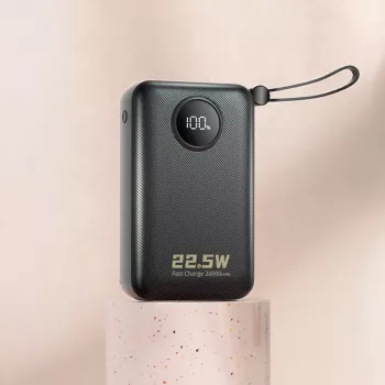 DUDAO K14+ 20000mAh 22.5W powerbank met geïntegreerde Lightning- en USB-C-kabels - zwart
