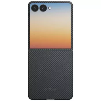 PITAKA Edge hoes voor Samsung Galaxy Z Flip5 - Fusion Weaving zwart/grijs aramidevezel slanke snap-on hoes met MagSafe-compatibiliteit