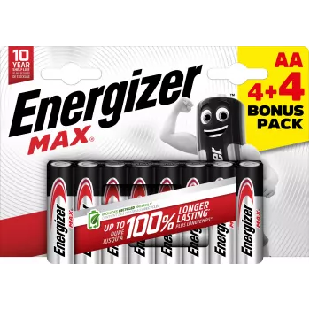 Energizer Max AA alkalinebatterijen, 1,5 V, 8-pack (4+4)
