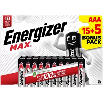 Energizer Max Micro AAA alkaline-batterijen 1,5 V 20-pack (E303349400)