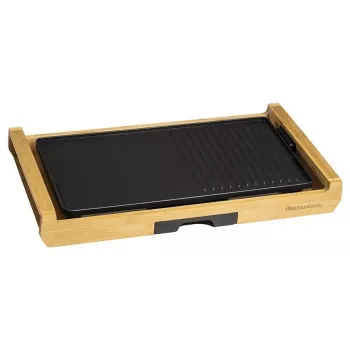 Melchioni Bamboo Grill elektrische tafelgrill 1800 W bruin 37x27 cm antiaanbaklaag verwijderbare plaat