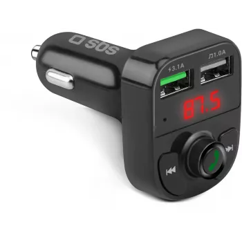 SBS TECARFM2USB Bluetooth FM-transmitter met handsfree functie en dual-USB oplaadfunctie