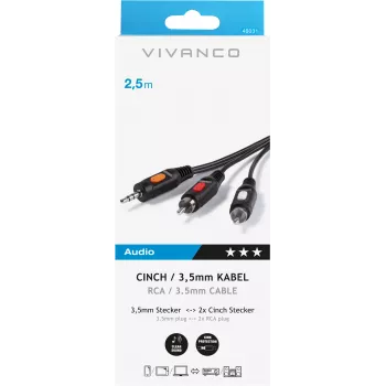Audiokabel 3,5 mm naar 2xRCA Vivanco 2,5 m (VVAJACK2RCA25MMK)