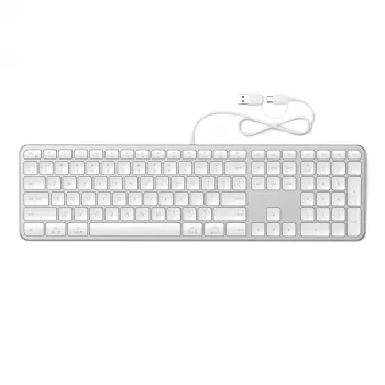 Satechi Slim LX3 bedrade toetsenbord met achtergrondverlichting en numeriek toetsenblok, USB-C/USB-A, Mac/Windows-modusschakelaar, zilver
