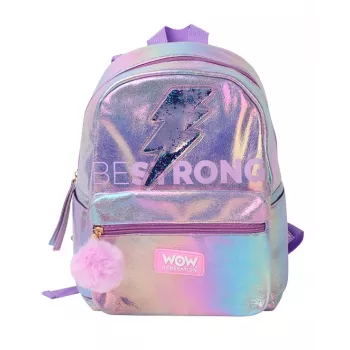 Holo Wow Holografische schoolrugzak voor meisjes met pompon en verstelbare bandjes WOW00048