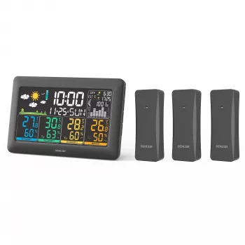Sencor SWS 6300 weerstation met kleuren-LCD en 3 draadloze sensoren, zwart