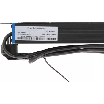 DSIT 19 inch rackmontage-stekkerdoos met 8 stopcontacten en overspanningsbeveiliging, PDU met 2m kabel, 16A, 1U, zwart