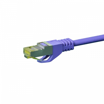 DSIT Cat.7 S/FTP (PiMF) RJ45-patchkabel, 0,25 m, paars, LSZH, 10 Gbit/s, vergulde contacten, knikbescherming