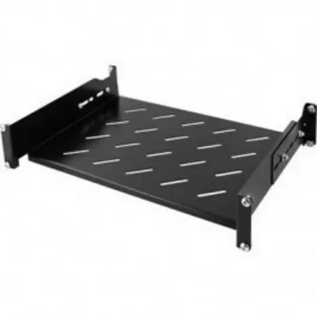 DSIT 19 inch universeel verstelbaar rackplateau 350-590 mm diep, 30 kg belasting, geventileerd, zwart