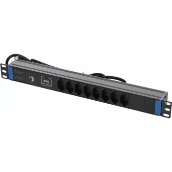 DSIT DS-8PDU-CH-SPO 8-voudige Zwitserse stekkerdoos met overspannings- en overbelastingsbeveiliging, 1,8 m kabel, zwart