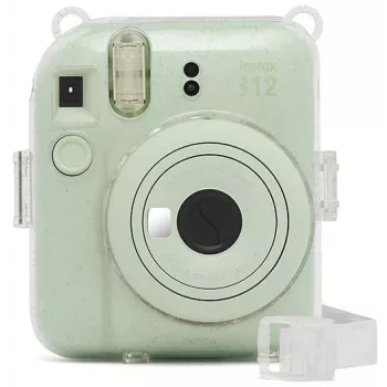 Fujifilm Instax Mini 12 glitter cover - transparante glitter cameratas met verstelbare schouderband, magneetsluiting, op maat gemaakte PU-leer en PVC bescherming voor Instax Mini 12