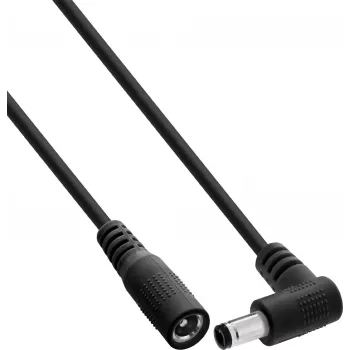 InLine® DC-verlengkabel, haakse stekker 5,5x2,1mm naar rechte bus, 2m, zwart