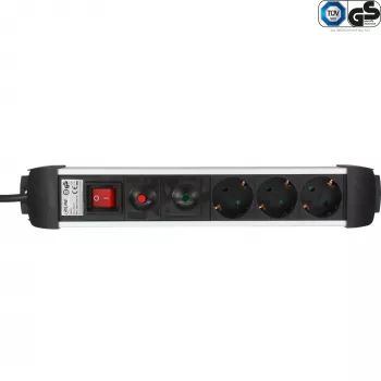 InLine® aluminium stekkerdoos, 3-voudig, Schuko-stopcontacten, verlichte schakelaar, 1,5 m