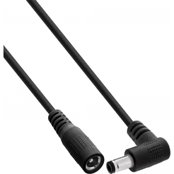 InLine® DC-verlengkabel, haakse stekker, 5,5 x 2,1 mm, zwart, 1 m