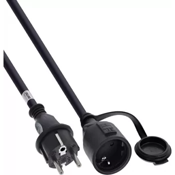 InLine® randaarde verlengkabel, outdoor IP44, aanraakbeveiliging, 15 m, zwart