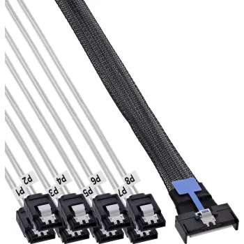 INLINE MCIO x8 breakout-kabel naar 8x SATA, 0,5 m
