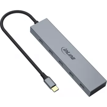 InLine USB-C-hub, 4x USB-C + Power Delivery 100 W, USB 3.2 Gen 2, grijs
