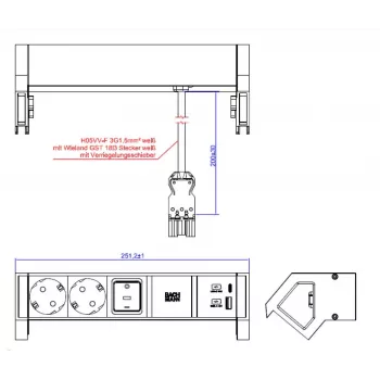 Bachmann DESK2 wit tafel-stroommodule met 2 Schuko-stopcontacten en USB-A/C 22W, 0,2m GST18
