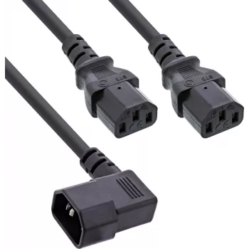 InLine® voeding-Y-kabel, koudapparaten, 1x IEC-C14 haaks naar 2x IEC-C13, 1m