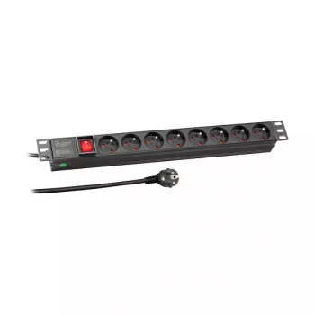 EFB Elektronik 19 inch 1U Rackmount PDU, 8 Franse stopcontacten, CEE 7/7 stekker, 16A, zwart