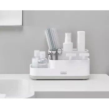 Joseph Joseph EasyStore badkamerorganizer wit/grijs - compacte organizer met meerdere vakken en geventileerde afvoer