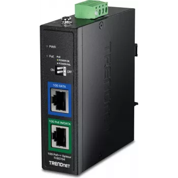 TRENDnet TI-SG704 10G PoE++ splitter industrial, 802.3bt Type 4, 12V/24V/48V DC-uitgang, DIN-rail-/wandmontage, IP30 metaal