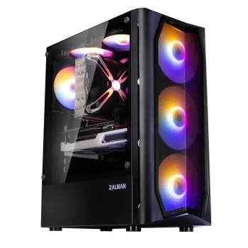 Zalman N4 Rev.1 mid-tower ATX-behuizing met 6 ARGB-ventilatoren, gehard glas, zwart