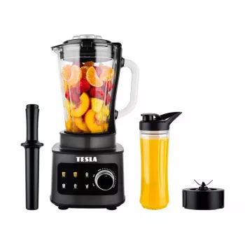 TESLA CrunchX Power NF650 standmixer 1500 W glazen kan 1,5 L met 600 ml fles zwart/zilver