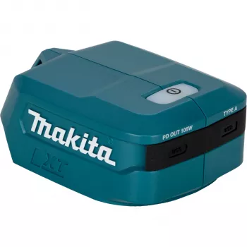 Makita ADP15 18V LXT USB-adapter met twee USB-aansluitingen, 2,1 A per aansluiting, overbelastingsbeveiliging, zwart
