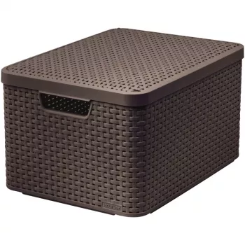 CURVER Style L opbergbox met deksel, 43,6 x 32,6 x 23 cm, donkerbruin, 32,67 L, opvouwbaar, stapelbaar, stofgrepen