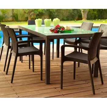 KETER tuinstoel Bali Mono bruin – stapelbare outdoor-fauteuil met textilene-weefsel, UV- en waterbestendig, gepoedercoat stalen frame