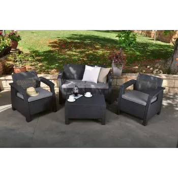 KETER Corfu tuinmeubelset grijs - 4-zits sofa, 2 fauteuils, salontafel