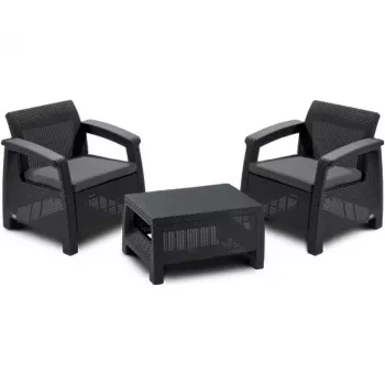 Keter Corfu Weekend 2-zits tuinmeubelset met salontafel, grijs rattaneffect