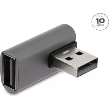 Delock USB 10 Gbps Type-A stekker naar Type-A bus adapter, links haaks, aluminium behuizing