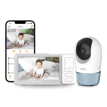 Chillax DM568 Wi-Fi & FHSS video-babyfoon met 5 inch-display, pan-tilt camera, nachtzicht, intercomfunctie, temperatuursensor, slaapliedjes en Hubble-app