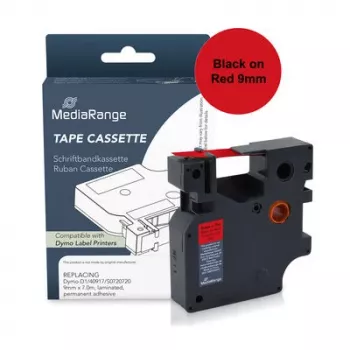 MediaRange kunststof labelbandcassette, vervangt Dymo D1 40917/S0720720, 9 mm x 7 m, gelamineerd, permanent hechtend, zwart op rood (MRDY40917)