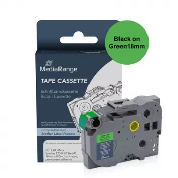 MediaRange Brother TZ-741/TZe-741 compatibel gelamineerd labelband 18mm 8m zwart op groen
