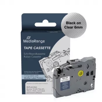 MediaRange labelbandcassette voor Brother TZ-111/TZe-111, 6mm, 8m, zwart op transparant
