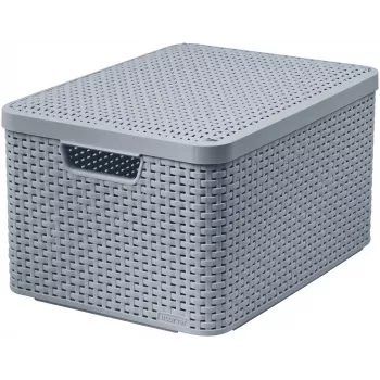 CURVER Style L opbergbox met deksel, 32L, lichtgrijs, rattan-look, stapelbaar