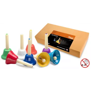 Stagg SHBSET 8-toons diatonische handbellen-set met kleurgecodeerde bellen en draagkoffer