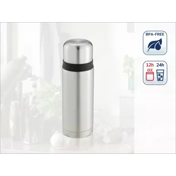 LEIFHEIT Thermos Coco 0,75L vacuümgeïsoleerde fles, roestvrijstaal met glazen binnenfles, zilver