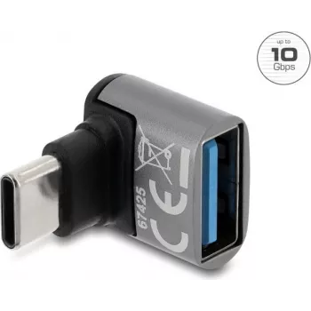 Delock USB 10 Gbps adapter USB Type-C stekker naar USB Type-A bus, naar boven gewinkeld, aluminium behuizing