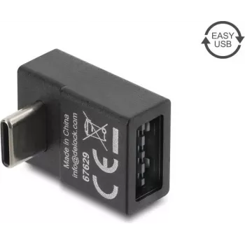 Delock USB 2.0 USB Type-C stekker naar Easy USB Type-A bus gewinkelde adapter, zwart